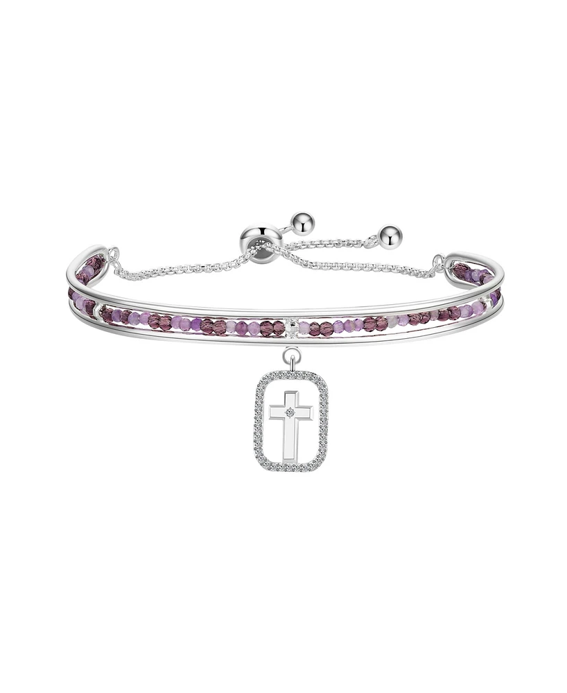Unwritten Cubic Zirconia Amethyst Cross Cuff Bangle Bracelet