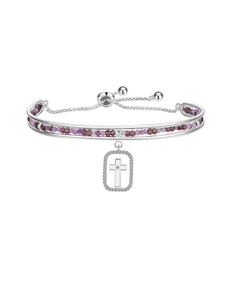Unwritten Cubic Zirconia Amethyst Cross Cuff Bangle Bracelet