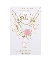 Unwritten Cubic Zirconia Rose Quartz Heart Layered 2-Piece Necklace Set