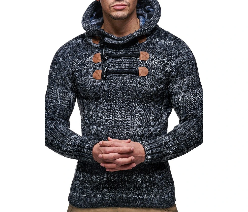 Leif Nelson Men s Knitted Pullover | Long-sleeved slim fit hoodie Basic winter hoodie-sweater for
