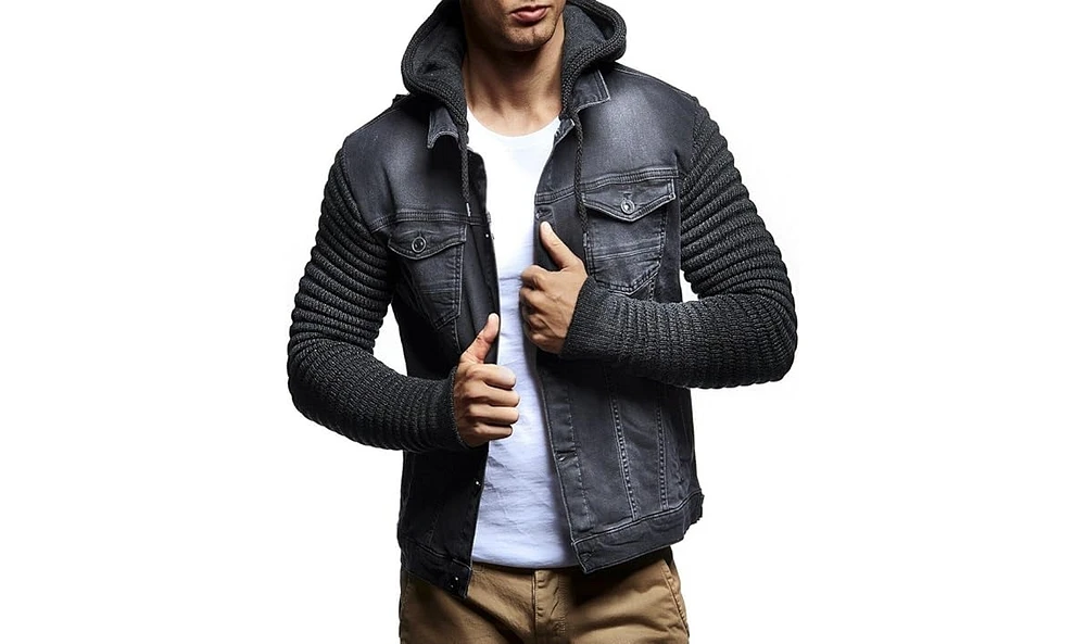 Leif Nelson Men's LN5240 Casual Denim Jacket with Knitted Sleeves