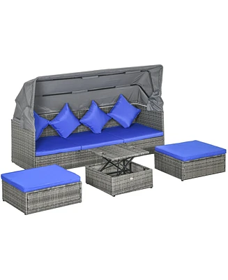 4 Piece Adjustable Canopy Outdoor Rat Sofa Set, Light