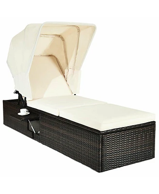 Outdoor Chaise Lounge Chair with Folding Canopy