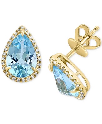 Effy Sky Blue Topaz (3-1/2 ct. t.w.) & Diamond (1/6 ct. t.w.) Pear Stud Earrings in 14k Gold
