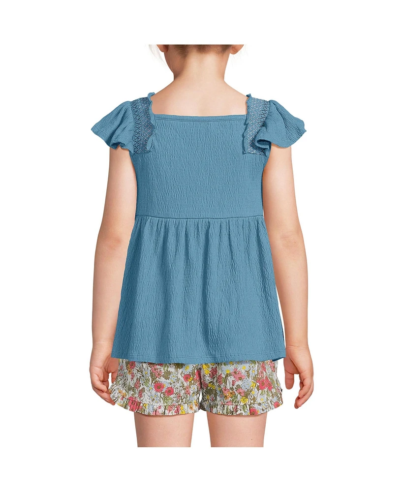 Lands' End Girls Smocked Flutter Sleeve Gauze Tank Top