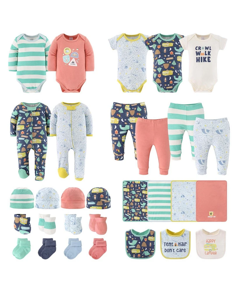 The Peanutshell Baby Boys Layette Gift Set Boys, Happy Camper, 30 Essential Pieces, 0-3 Months