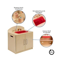 Children's Wooden Kitchen Sink With Turnable Knobs For Commercial Or Home Use