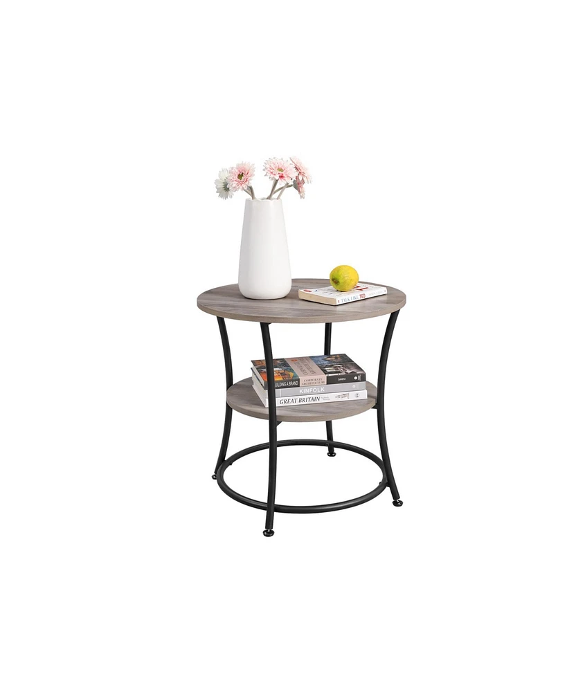2-Tier Round Side Table with Shelves Industrial Style for Compact Spaces