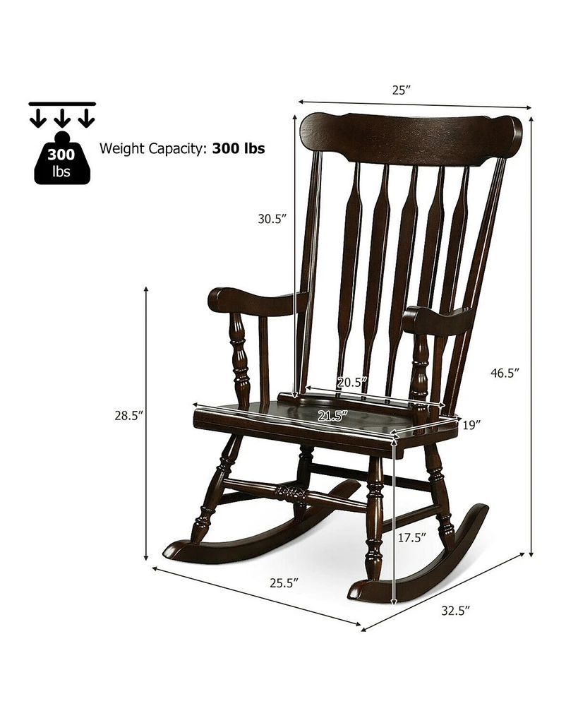 Gymax Wooden Rocking Chair Single Rocker Indoor Garden Patio Yard Coffee