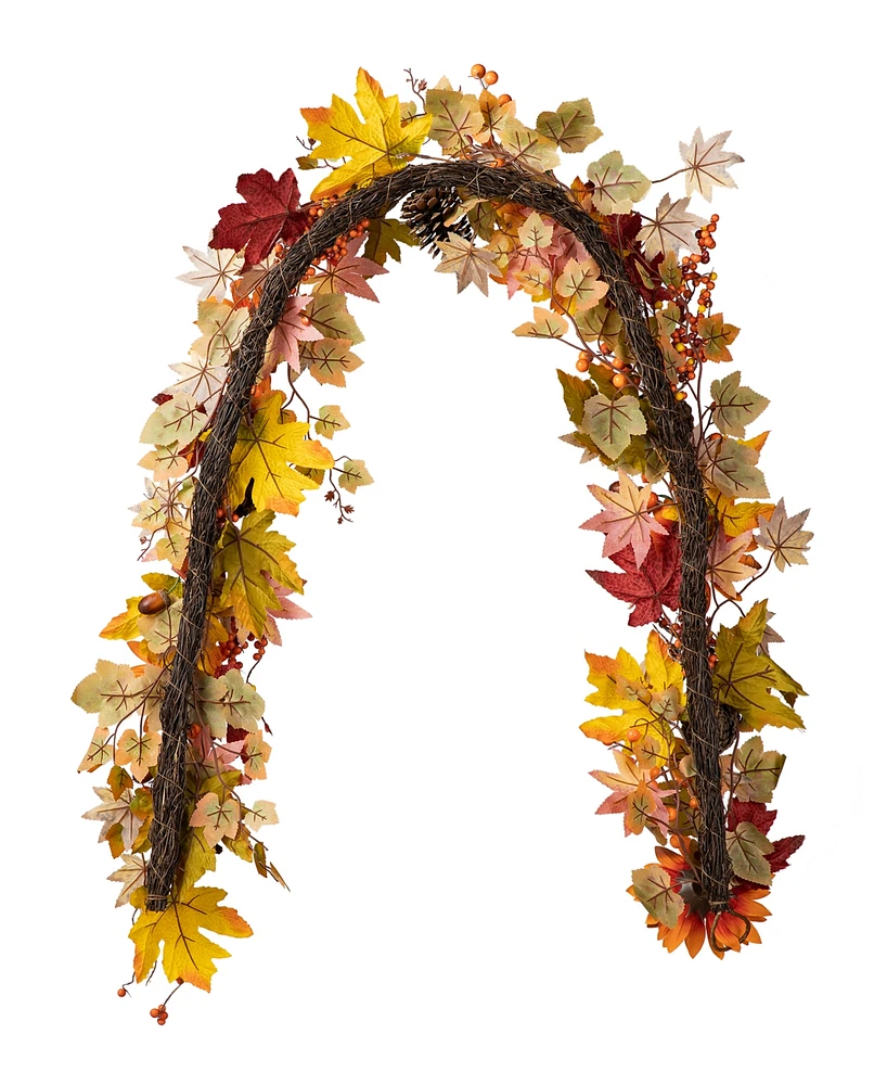 Glitzhome 6ft Fall Sunflower, Maple Leaf and Berry Garland
