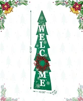 Glitzhome 42"H Christmas Wooden "Welcome" Christmas Tree Porch Sign