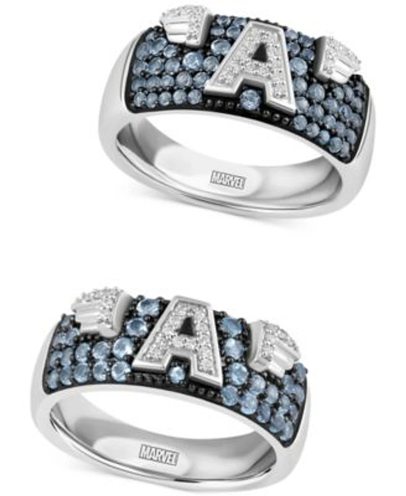 Marvel Wonder Fine Jewelry Mens Womens Swiss Blue Topaz Captain America Rings In Sterling Silver