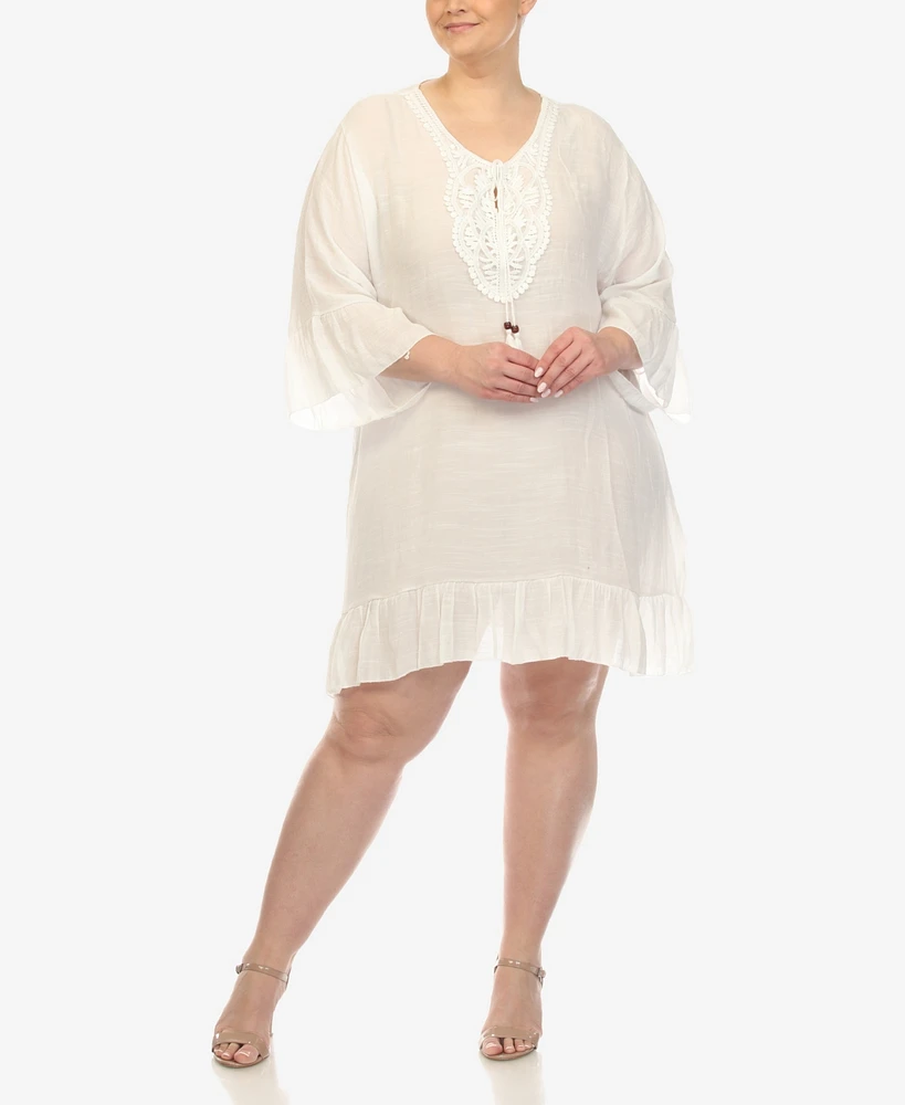 White Mark Plus Sheer Embroidered Knee Length Cover Up Dress