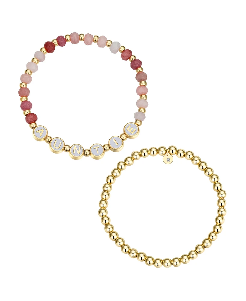 Unwritten Multi Pink Quartz Auntie Stone and Beaded Stretch Bracelet Set
