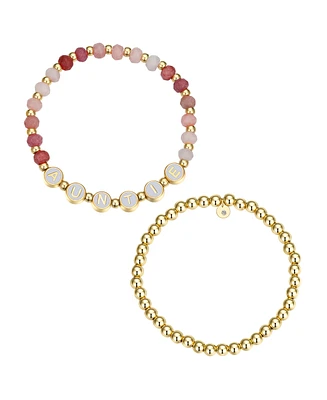 Unwritten Multi Pink Quartz Auntie Stone and Beaded Stretch Bracelet Set