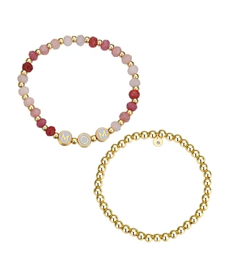 Unwritten Multi Pink Quartz Mom Stone and Beaded Stretch Bracelet Set