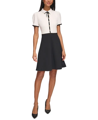 Women's Collared Contrast Trim Knee-length Dress