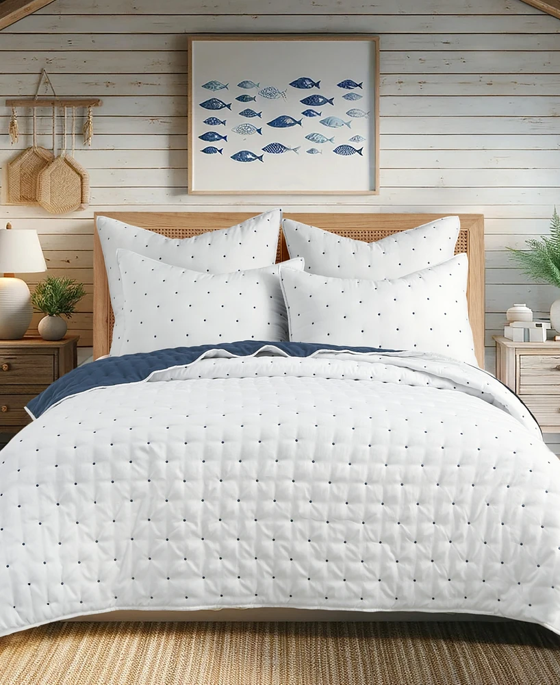 Levtex Embroidered Swiss Dot Stitching 3-Pc. Quilt Set, Full/Queen