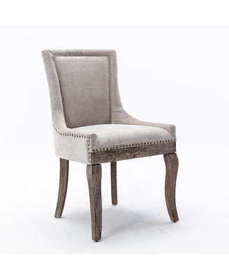 Set of 2 Beige Dining Chairs with Fabric and Wood Legs