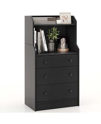 Costway 3-Drawer Dresser 44" Tall Wood Storage Organizer Chest with 2 Open Shelves