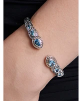 Devata Swiss Blue Topaz, Amethyst & Bali Ubud Cuff Bracelet Sterling Silver and 18K Gold