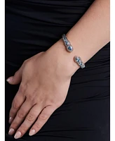 Devata Swiss Blue Topaz, Amethyst & Bali Ubud Cuff Bracelet Sterling Silver and 18K Gold