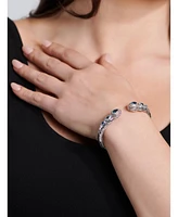 Devata Swiss Blue Topaz, Amethyst & Bali Ubud Cuff Bracelet Sterling Silver and 18K Gold