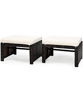 2 Pieces Patio Rattan Ottomans with Soft Cushion for and Garden