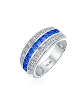 Bling Jewelry Cubic Zirconia Half Eternity Channel Set Princess Cut Cz Dome 3 Row Wide Statement Band Ring .925 Sterling Silver Comfort Fit 8MM