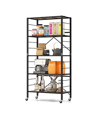 5-Tier Folding Shelf Free Diy Design Shelving Unit with 4 Universal Wheels Kitchen