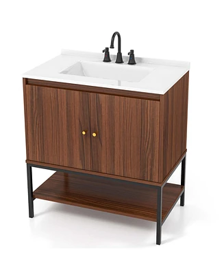 31" Bathroom Vanity Sink Combo Wooden Bathroom Storage Cabinet with Doors