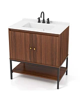 31" Bathroom Vanity Sink Combo Wooden Bathroom Storage Cabinet with Doors