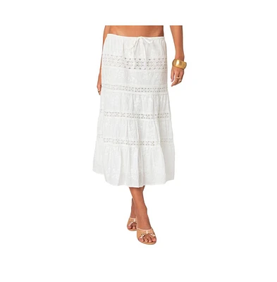 Women's Tiered Cotton Lace Midi Skirt