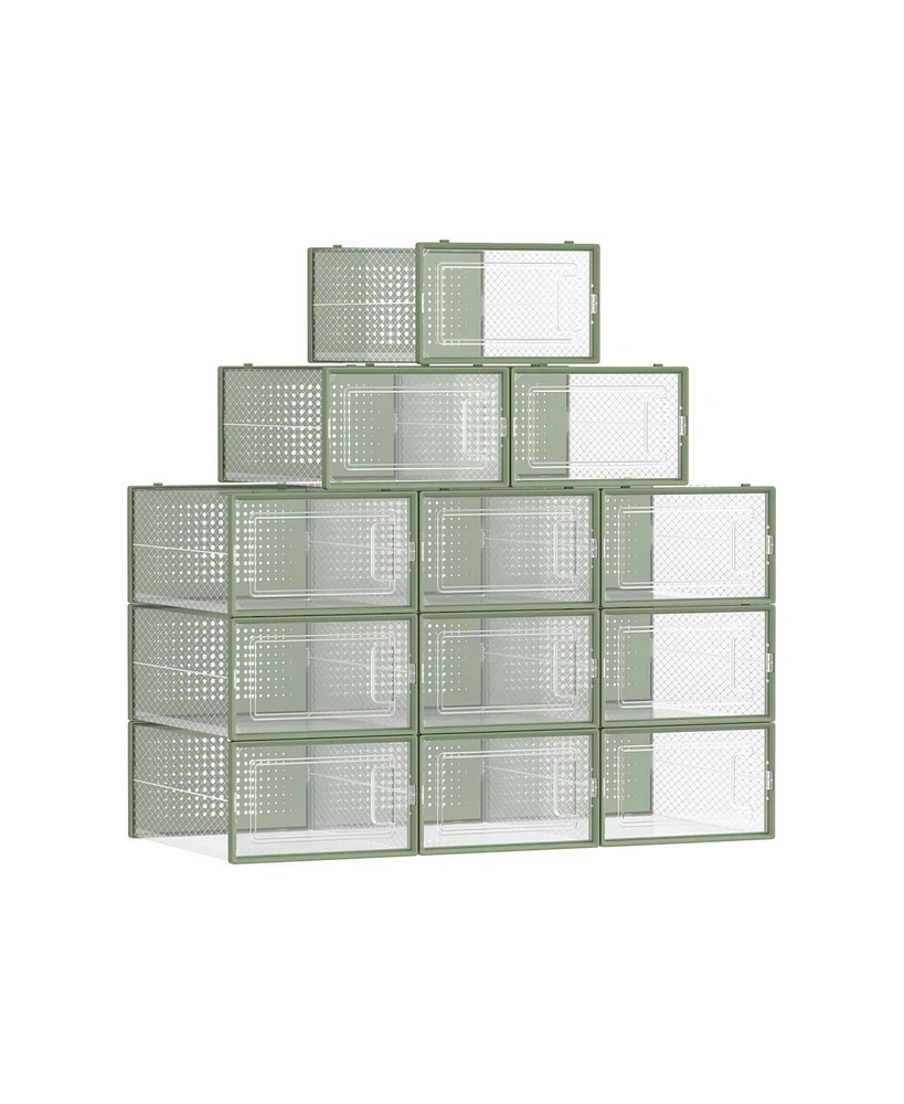 Set of 12 Stackable Shoe Organizers for Closet or Entryway, Fits Sneakers