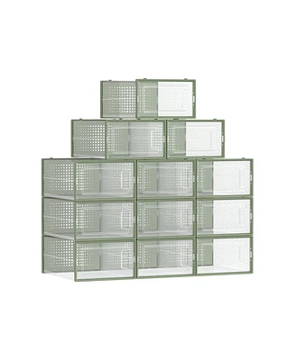 Set of 12 Stackable Shoe Organizers for Closet or Entryway, Fits Sneakers