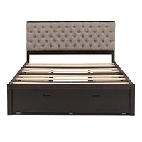 Wood Queen Size Platform Bed With Storage Headboard, Shoe Rack And 4 Drawers