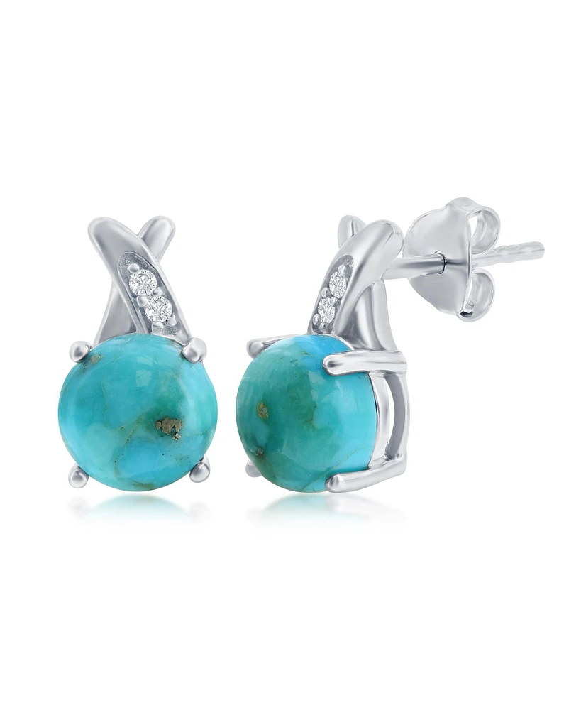 Stering Silver Round Turquoise w/ White Topaz Earrings