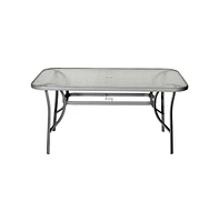 Emma+Oliver Tala Rectangular Tempered Glass Top Patio Table With Umbrella Hole And Black Steel Tube Frame