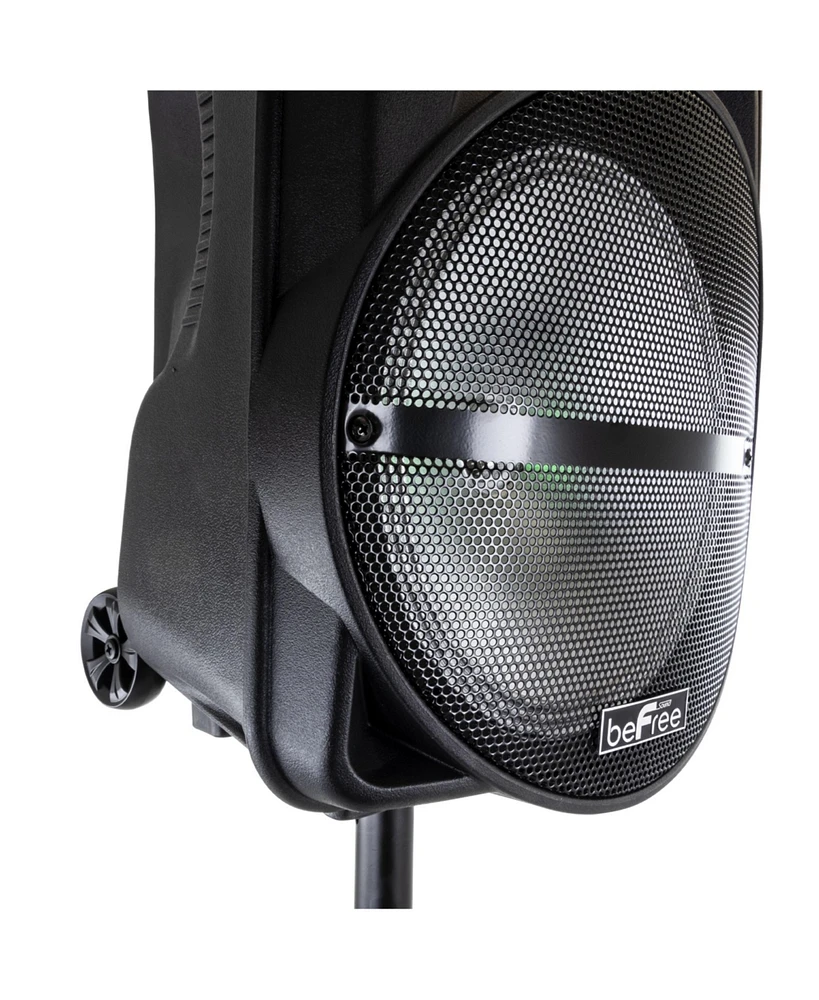 beFree Sound 12 Inch Bluetooth Rechargeable Portable Pa Party Speaker with Reactive Led Lights and Stand