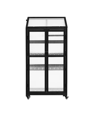 62" Height Wood Largehouse Balcony Portable Cold Frame With Wheels And Adjustable Shelves