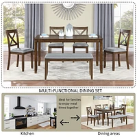 Walnut Dining Table Set with Bench for 6