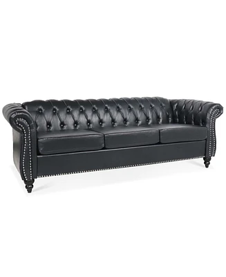 84.65" Pu Rolled Arm Chesterfield Three Seater Sofa