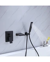 Matte Black Bathtub Faucet with Wall Mount and Handheld Shower