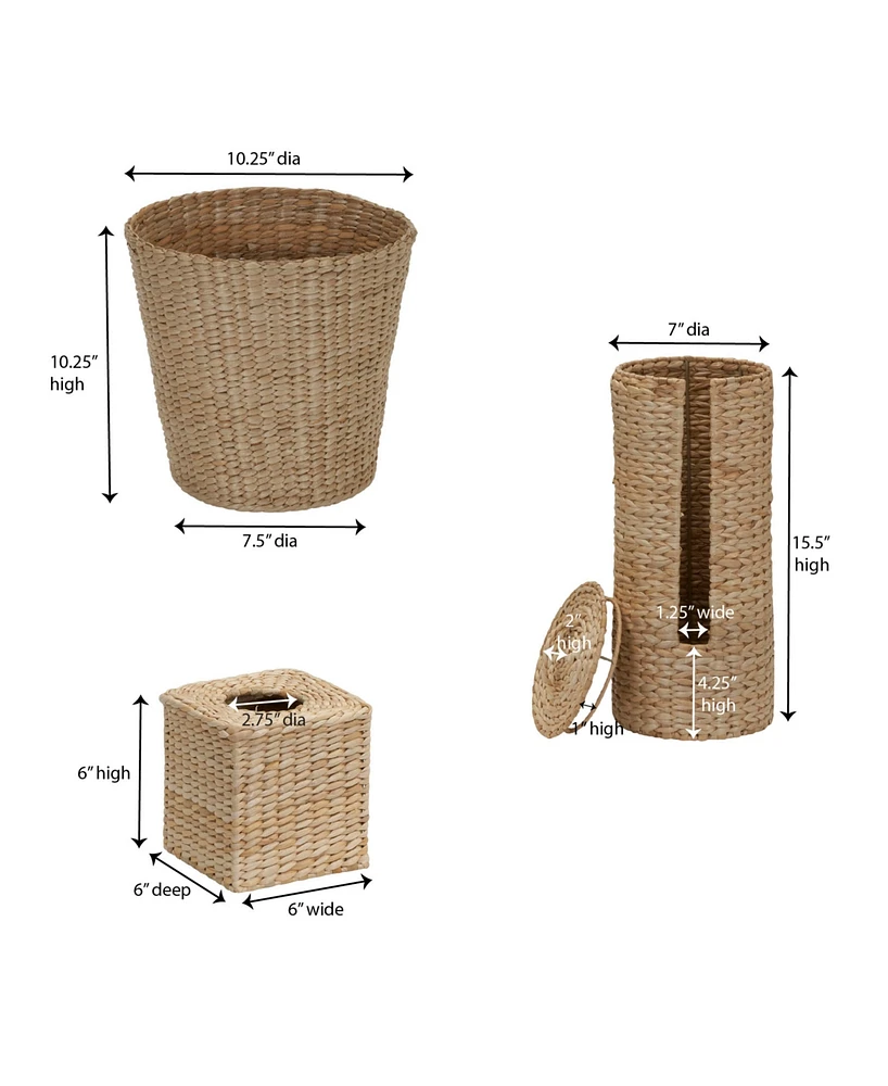 Household Essentials 3-Piece Set Wicker Bathroom Accessories