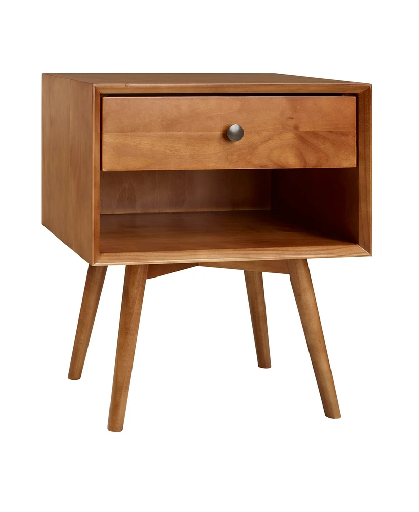 Mid-Century Modern Single-Drawer Solid Wood Nightstand - Caramel