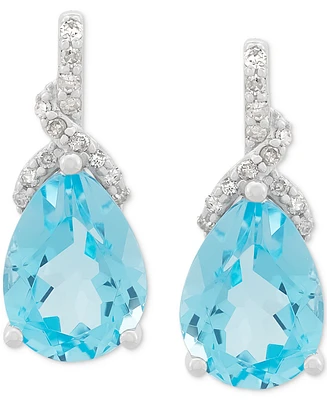 Swiss Blue Topaz (2-3/8 ct. t.w.) & Diamond (1/20 ct. t.w.) Pear Stud Earrings in 14k White Gold