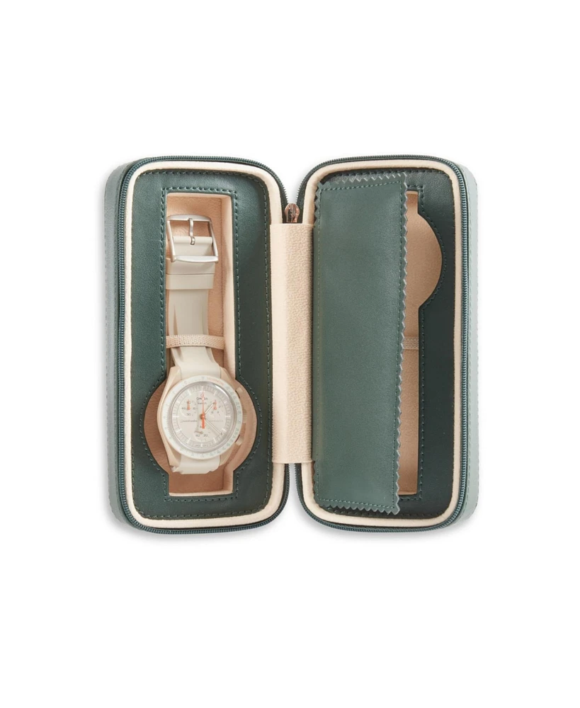 Bey-Berk Leather Two Watch Travel Case with Form Fit Compartments