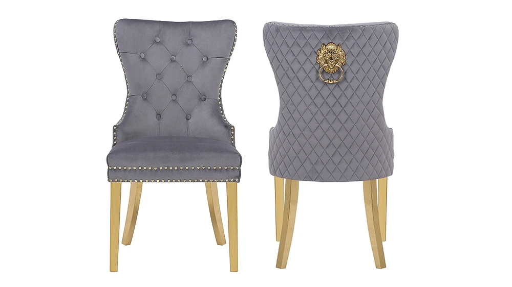 Simba Gold 2 Piece Dining Chair Finish With Velvet Fabric In Dark Gray