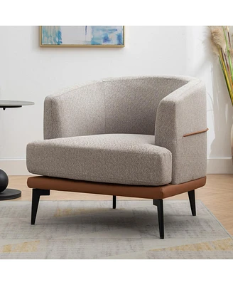 Modern Twotone Barrel Fabric Chair, Upholstered Round Armchair For Living Room Bedroom Reading
