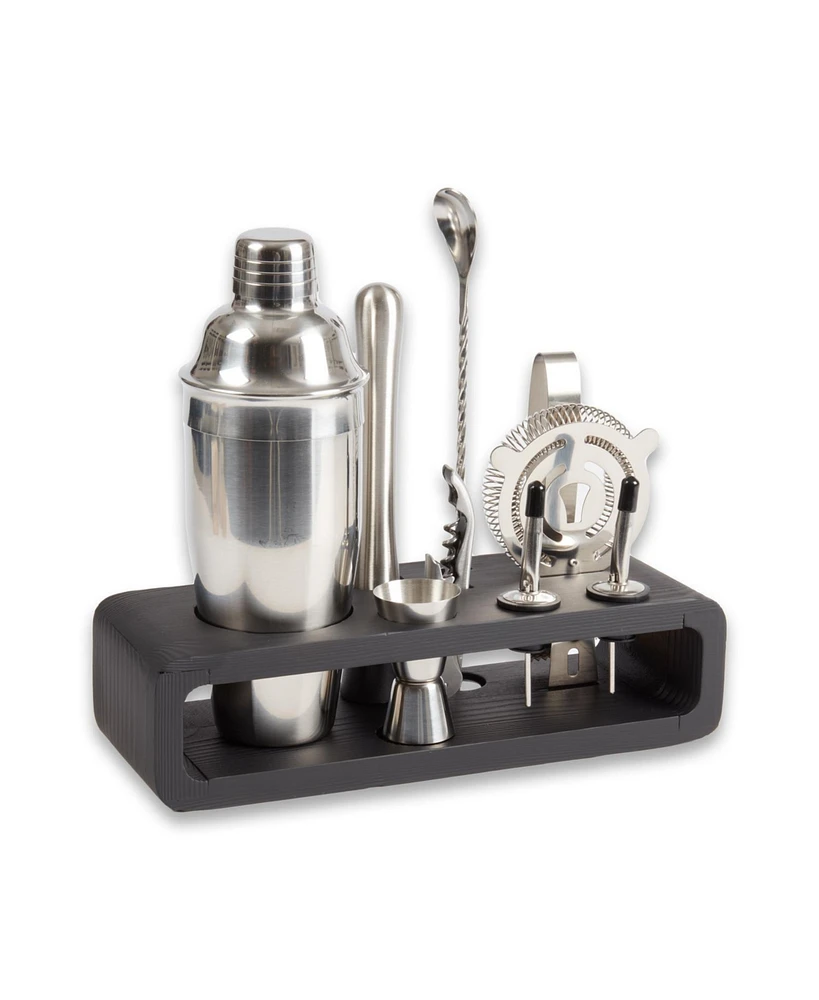 Bey-Berk Bar Set with Cocktail Shaker Set and Wood Base